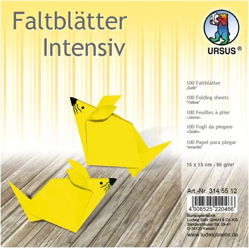 Ursus - Ludwig Bähr Bastelkartonpapier URSUS Faltblätter Intensiv Universal 15x15cm 100 Blatt GELB