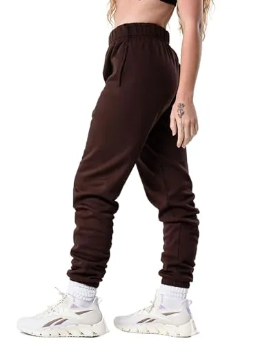 Kamo Fitness CozyTec Jogginghose mit hoher Taille für Damen, Baggy: Bequeme Loungehose mit Taschen aus weichem, dickem Fleece, Java Braun, S