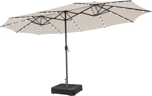 COSTWAY Doppelsonnenschirm 450x260cm mit Ständer und Solar-LEDs - Sonnenschirm für Garten und Terrasse mit 450x260cm großem Baldachin, 48 Solar-LEDs für romantische Nächte und robustem Design für hohe Stabilität.