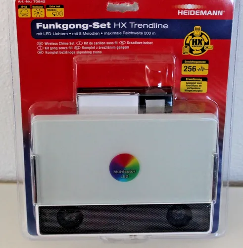 Heidemann Funkgong Komplett Set HX TrendLine 70842 - Türklingelanlage mit modernem Design aus Glas, bietet drahtlose Installation und einfache Handhabung für Ihr Zuhause.