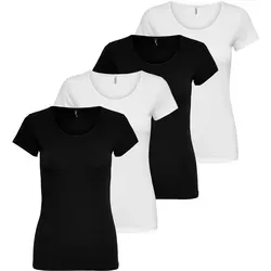 ONLY T-Shirt ONLY Damen 4er Pack T-Shirt Live Love Kurzarmshirt Basic Baumwollmix bunt XS (34)