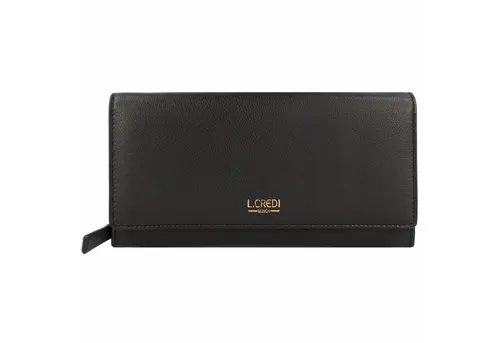L. CREDI Geldbörse Evelyn, Leder schwarz - Elegante Damengeldbörse aus hochwertigem Leder, mit 11 Kartenfächern und praktischem Reißverschluss, ideal für stilbewusste Frauen.