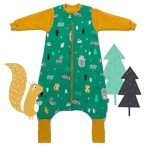 schlummersack Schlafsack mit Füßen Bio Baumwolle ganzjährig 2.5 Tog 90 cm Waldtiere | Kinder Schlafsack mit Beinen für eine Körpergröße 90-100cm | Ganzjahres Füßen 2.5 Tog