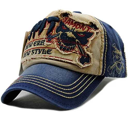 Sporty Baseballcap Fight Skull Distressed Snapback Vintage Used Look Golf Sport Outdoor Kappe Mütze Cap Schirmmütze Basecap verstellbar (dunkelblau)