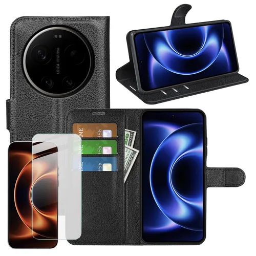 Handy Hülle + Schutzglas für Xiaomi 17 Ultra Klapphülle 9H Kunstleder Flipcase