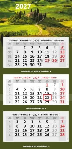 Bildkalender 3-Monatskalender 2027 Kombi Bürokalender (Toskana) | Wandkalender mit Panorama Bild