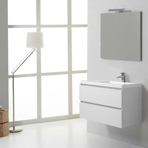 Unterschrank mit 2 Schubladen, Spiegel mit LED-Lampe und Waschbecken rechts | Manhattan