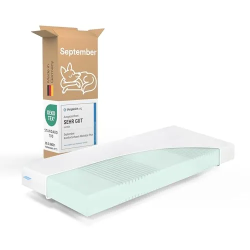 September – Matratze 7 Zonen Komfortschaum Plus 80x190 cm mit 16 cm Höhe – Komfortschaummatratze mittelfester Härtegrad H3 für Betten – Oeko-TEX® Standard 100 Zertifiziert – Bezug bei 60°C waschbar