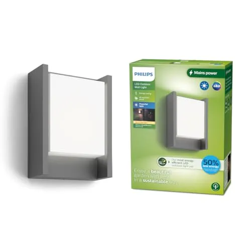 Philips Outdoor Ultra-Efficient Arbour Wandleuchte 3,8W - Lampen: Energieeffiziente LED-Leuchte mit IP44 Schutz für alle Wetterbedingungen, duale Helligkeitsstufen für Sicherheit und bis zu 50.000 Stunden Lebensdauer.