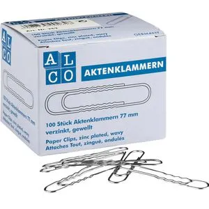 Alco Aktenklammern 262, 77mm, silber, verzinkt, gewellt, 100 Stück