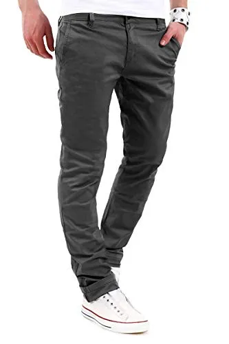 behype. Herren Basic Chino Jeans-Hose Stretch Regular Slim-Fit 80-0310,Dunkelgrau,34W / 32L