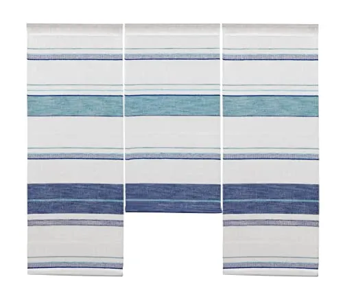 Design Mini Flächenvorhang Set Streifen blau - 3-teilig, 90cm Breite - Schiebevorhänge - halbtransparente, waschbare Flächenvorhänge aus 100% Polyester mit Tunnelzug und Beschwerungsstangen, ideal für stilvolle Fensterdekoration.