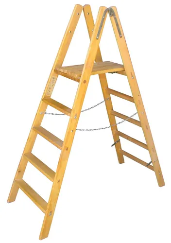 Stehbrettleiter mit Weichholzstufen Germany | 10 Stufen/Sprossen | 3,2m Länge | Holzleiter Klappleiter