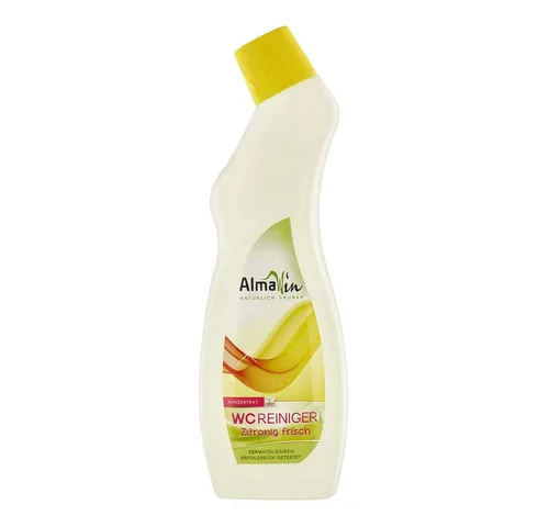 AlmaWin WC Reiniger Zitronig Frisch 0.75 Liter - WC-Reiniger mit natürlichem Zitronenduft, entfernt Kalk und Urinstein effektiv, vegan und umweltfreundlich aus 100% Altplastik, für ein frisches Toiletterlebnis.