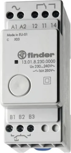 Finder Stromstoß-Schalter Hutschiene 13.01.0.024.0000 - Elektroinstallation, zuverlässiger Stromstoßschalter mit 1 Wechsler für hohe Schaltleistungen bis 4000 VA, ideal für anspruchsvolle Anwendungen.