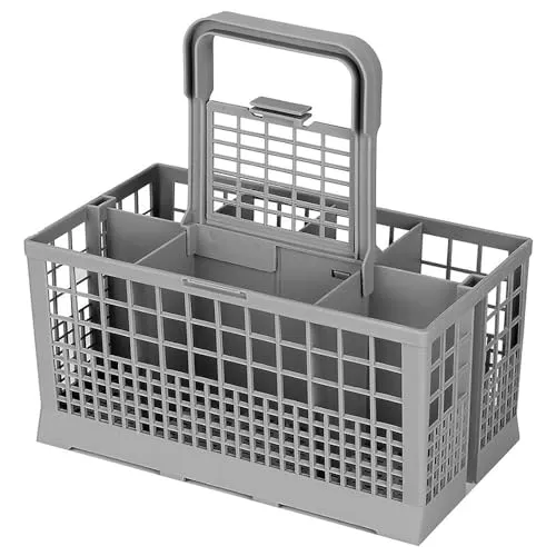 Produktbild DL SERVICE Universaler Spülmaschinenkorb, Besteckkorb für Spülmaschine, Klappbarer Griff, Widerstandsfähiges Kunststoffnetz, 24 x 13,5 x 23,5 cm, Besteckkasten, Grau