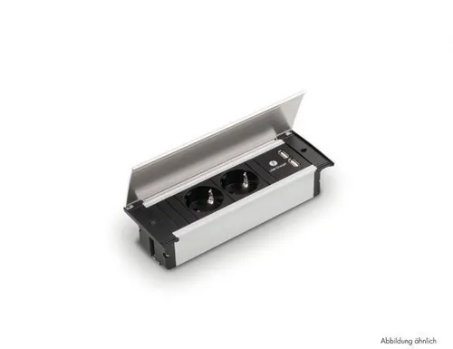 Bachmann Steckdosenelement Kapsa-USB Deckel schwarz matt 7053079 - Steckdosenelement mit 2-fach Steckdosen und Doppel-USB Charger für einfache Ladefunktion, ideal für Arbeitsplatten und moderne Büroeinrichtungen.