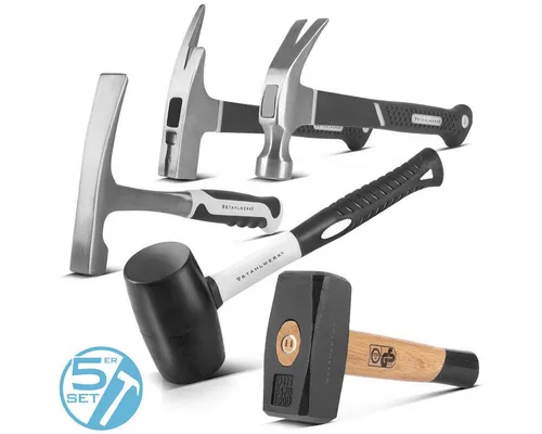 STAHLWERK Hammer 5er Set - Fäustel, Klauenhammer, Maurerhammer & mehr - Hochwertiges 5er Hammer-Set für Holz- und Steinarbeiten, ideal für Profis und Heimwerker. 7 Jahre Garantie für höchste Qualität und Langlebigkeit.