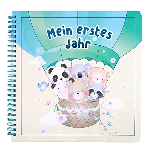Mein erstes Jahr: Babyalbum mit Spiralbindung zum Eintragen und Selbstausfüllen für Erinnerungen an das erste Lebensjahr; Erinnerungsalbum für Neugeborene,pastell mit Tierillustrationen