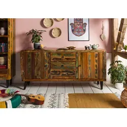 Massivmoebel24 Sideboard Altholz SIXTIES #110 - Bunt und Einzigartig - Kommode aus hochwertigem Altholz, 3 Schubladen, 6 Fächer, nachhaltig und individuell - jedes Stück ein Unikat für Ihr Zuhause.
