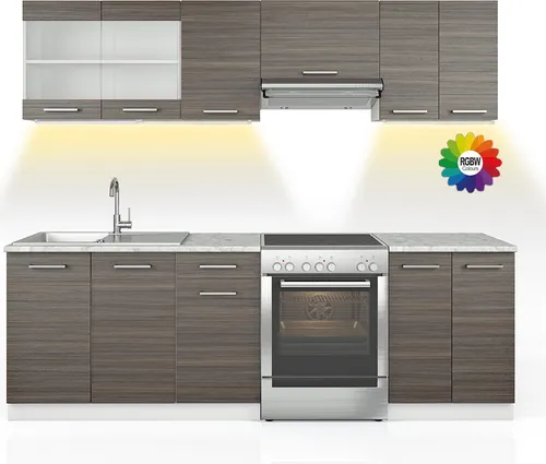 Vicco Küchenzeile Raul, Edelgrau/Weiß, 240 cm mit LED-Leisten