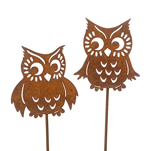 dekorativer Gartenstecker Minipick Motiv Eule aus Metall Edelrost Preis für 2 Stück