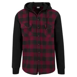 Urban Classics Herren Hooded Checked Flanell Sweat Sleeve Shirt - Kapuzenpullover für Herren, stylisches Flanell mit komfortablen Sweat-Ärmeln, perfekt für lässige Outfits und jede Jahreszeit.