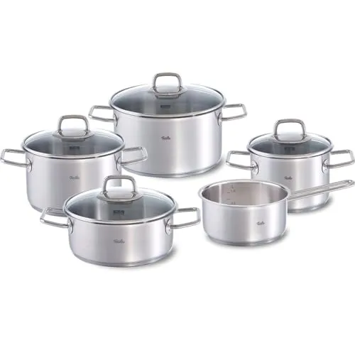 Fissler Topf-Set Viseo, Edelstahl 18/10 (9-tlg.) - Hochwertiges Kochtopfset aus rostfreiem Edelstahl, induktionsgeeignet und hitzebeständig bis 180°C, ideal für gesundes Kochen.