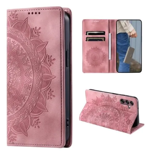 CoverKingz Handyhülle für Samsung Galaxy A15 - Handytasche mit Kartenfach Wallet Case Cover - Handy Hülle klappbar Motiv Mandala Rose