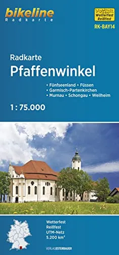 Radkarte Pfaffenwinkel (RK-BAY14): Fünfseenland – Füssen – Garmisch-Partenkirchen – Murnau – Schongau – Weilheim, 1:75.000, wetterfest/reißfest, GPS-tauglich mit UTM-Netz (Bikeline Radkarte)