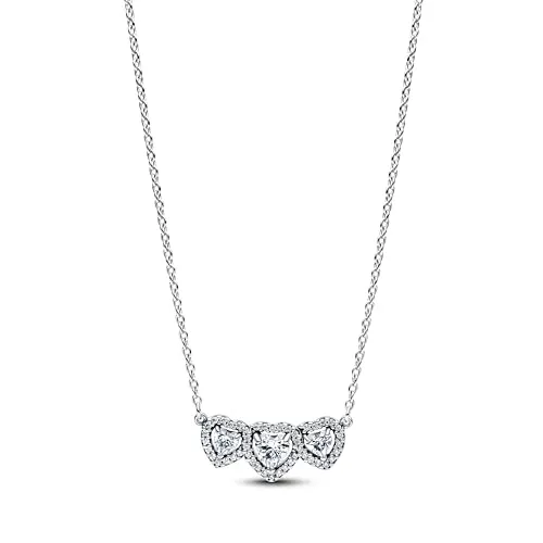 PANDORA Timeless Strahlenkranz Herz Trilogie Collier-Halskette aus Sterling Silber mit Zirkonia, Größe: 45cm, 394412C01-45