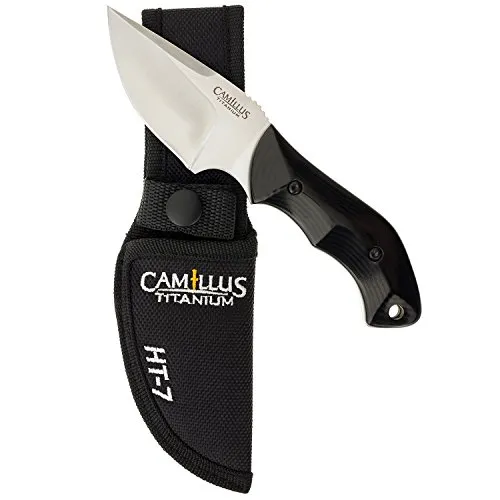 Produktbild Camillus 19218 HT-7 Messer, inklusive ballistischer Nylonscheide, 8,3 cm Titanium Bonded 3Cr13 Stahlklinge, Micarta Griff, Schwarz/Silber, 17,8 cm
