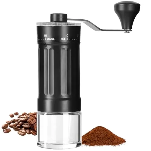 Kaffeemühle Manuell Externer Verstellbarer, Coffee Grinder mit Hochpräzisem 40-stufige Einstellung, Kegelmahlwerk aus Keramik, ABS-Kaffeemühlenkörper