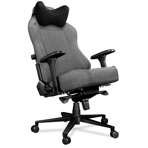 YUMISU 2054 Bürostuhl Gaming Stuhl - Gamingstuhl mit Memory Foam Kissen in Velours - Gamer Stuhl Stoff Hellgrau/Schwarz mit 4D-Armlehnen - Gaming Sessel mit Leisen Gummiräder - Computerstuhl bis 150kg