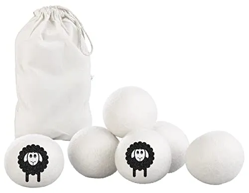 infactory Wäscheball: 6er-Set Wiederverwendbare XXL-Trocknerbälle aus Wolle, je 7 cm (Öko-Waschbälle, Tocknerball, Waschmaschine)