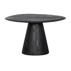 Couchtisch Posture aus Mangoholz – Skandinavisches Design, Ø 70 cm, Schwarz - Skandinavischer Couchtisch aus robustem Mangoholz, ideal für gesellige Momente. Die organische Form und lackierte Oberfläche sorgen für eine einladende Atmosphäre und einfache Pflege.