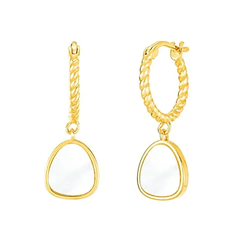 Brandlinger ® Ohrringe Silber 925 mit Perlmutt-Anhänger - Edle 27mm Creolen aus 925 Silber, vergoldet mit 18K Gold. Hochwertige, nickelfreie Materialien für besten Tragekomfort – perfekt als Geschenk für Frauen und Mädchen.