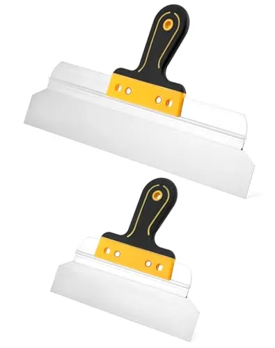 QWORK® Trockenbau Spachtel Set, 250mm 400mm Edelstahl Flächenspachtel Glättspachtel mit Ergonomischem Griff