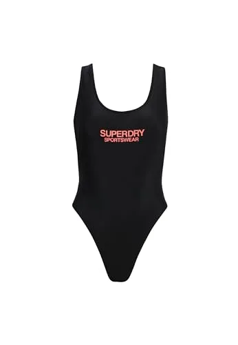 Superdry Damen Elastischer Badeanzug mit tiefem Rückenausschnitt Schwarz 44