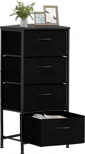 KOMFOTTEU Kommode mit 4 Schubladen & Kippschutz, Schubladenschrank mit Metallrahmen & verstellbare Füße, für Schlafzimmer, Wohnzimmer, 45 × 30 × 95 cm (Schwarz)