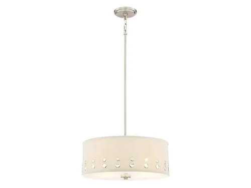 QUOIZEL LED Pendelleuchte mit Dimmfunktion, Ø46cm, Leinen Lampenschirm - Diese stilvolle Pendelleuchte im Retro-Design bringt Charme in jeden Raum. Der große Leinenlampenschirm sorgt für eine angenehme, blendfreie Beleuchtung und lässt sich dank der variablen Abhängung perfekt anpassen.