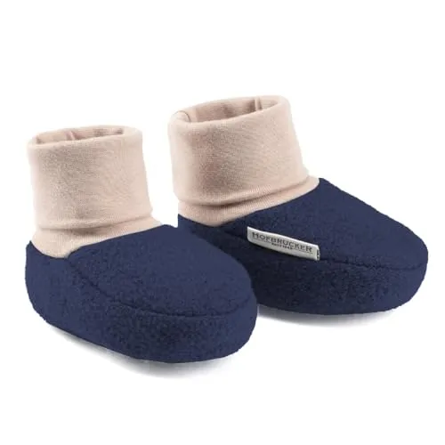 Hofbrucker Wollwalk Baby Schuh aus 100% Merinowolle, Ideal für die Babytrage, Anti-Rutsch Krabbel Babyschuh (marine blau, EU Schuhgrößensystem, Baby, Numerisch (von/bis), M, 16, 17)