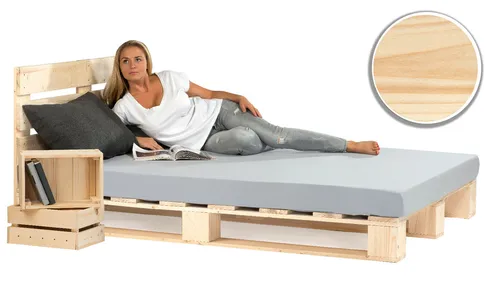 Palettenbett aus Holz 180x200 cm in beige von sunnypillow