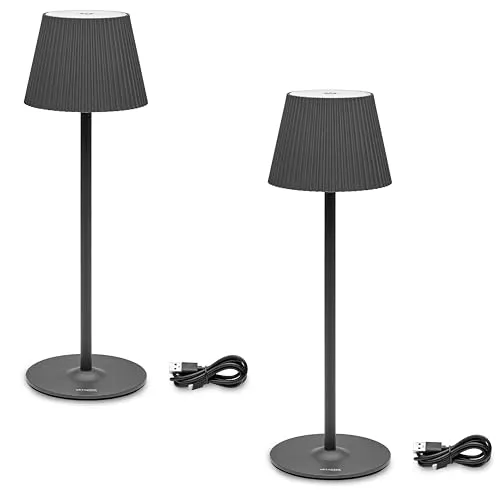 Oktaplex 2er Set Vero Tischlampe Outdoor dimmbar LED 200 lm warmweiss IP54 kabellos Akku Tischleuchte Höhe 37 cm anthrazit