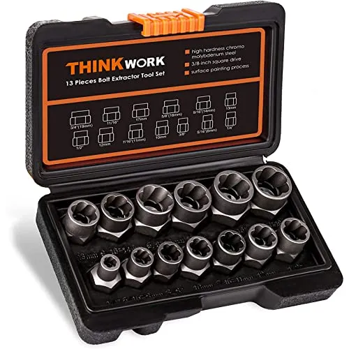 THINKWORK Schraubenausdreher Satz, 14-teilig - Werkzeuge Set zum Entfernen von beschädigten Muttern und Schrauben, aus hochhartem Chrom-Molybdän-Stahl für maximalen Grip und vielseitige Anwendungsmöglichkeiten.