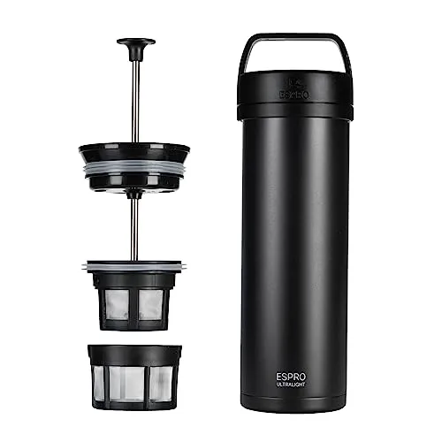 Espro French Press Kanne P0 Ultralight - French Press für unterwegs, mit doppeltem Mikrofilter für perfekten Kaffeegenuss ohne Kaffeesatz und aus vakuumisoliertem Edelstahl für optimale Wärmehaltung.