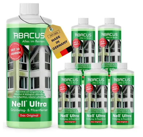 ABACUS Nell Ultra Algenentferner - Grünbelagentferner mit Langzeitschutz, ideal für Terrassen, Fassaden und Gartenmöbel. Ergiebiges Konzentrat für selbsttätige Anwendung.