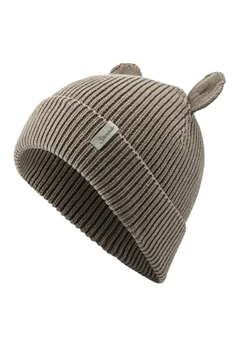 Sterntaler Strickmütze mit Umschlag - GOTS Unisex Beanie aus Baumwolle (Bio) - Übergangsmütze mit kleinen, angesetzten Öhrchen - Kinder Mütze mit Rippstrickmuster - lichtbraun, 51