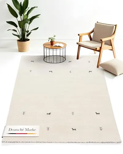 carpetfine Wollteppich Gabbeh Uni Weiß 200x290 cm | Moderner Teppich für Wohn- und Schlafzimmer