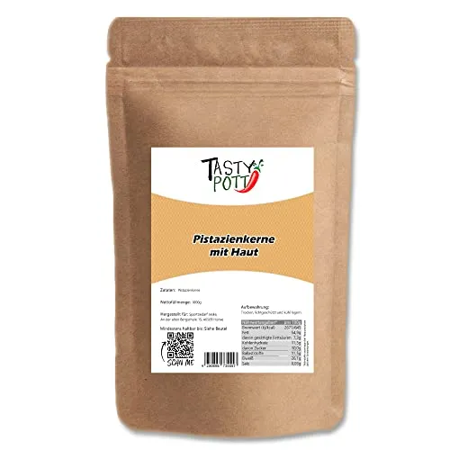 Tasty Pott Pistazienkerne, mit Haut I Pistazie ohne Schale I Nusssnack I Knabbern I Proteinreich I Vegange Ernährung Snackalternative I Protein I Im Beutel 1000g